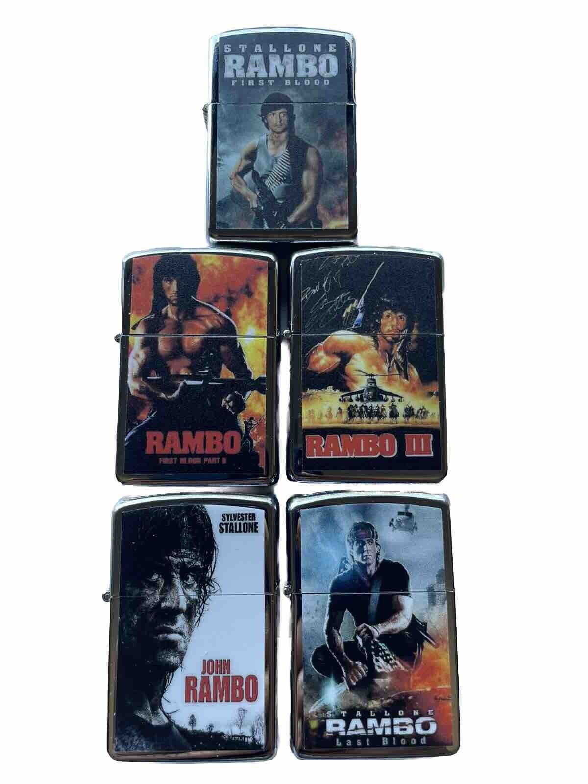 5 PCs Windproof Oil Lighters Set Sylvester Stallone Rambo Movies Poster Full Set