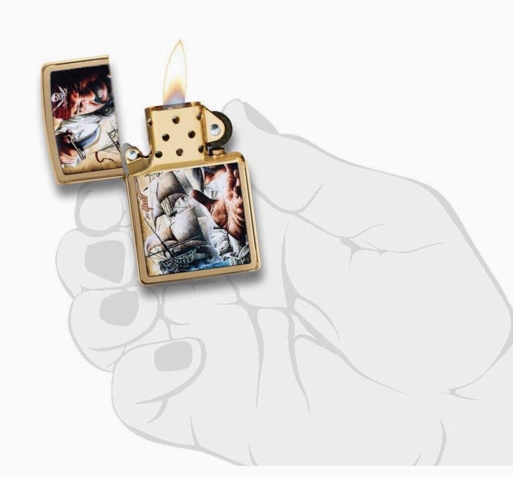 Genuine Zippo Lighter Mazzi Pirate Ship Art Work Brass Nautical Collection Gift