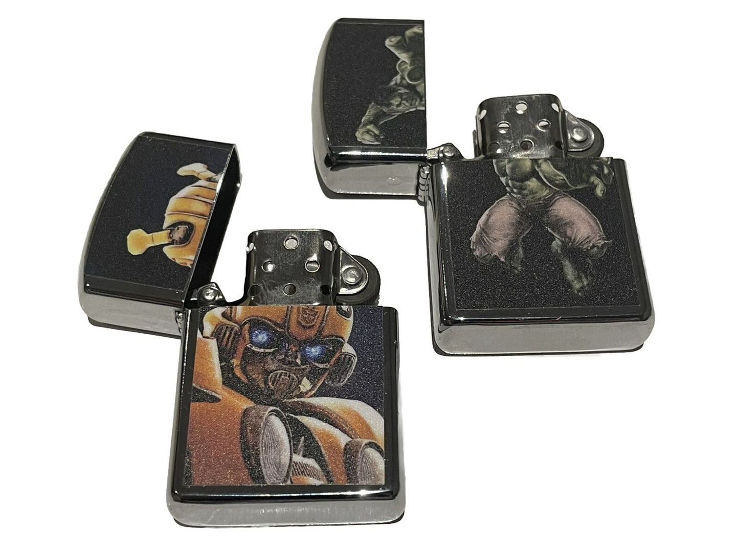 4 PCs Windproof Oil Lighters Ferrari Logo Bumble Bee Hulk Unique Lighter Set