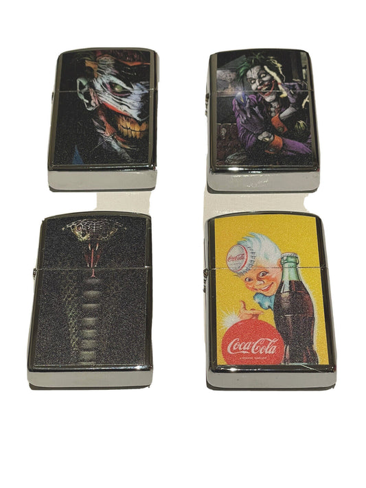 4 PCs windproof Oil Lighters Unbranded  joker king cobra coke designs quality
