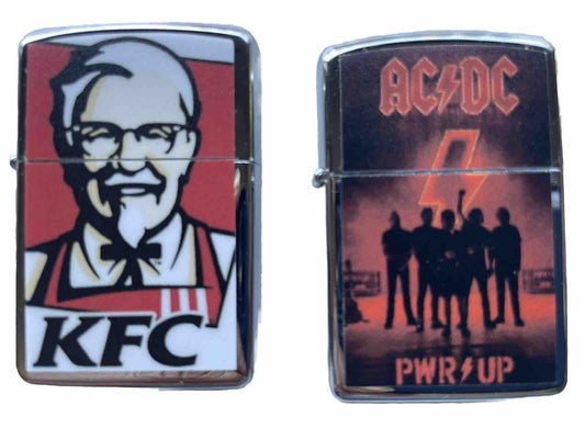 2 PCs Windproof Oil Lighters Set KFC And AC DC Band Designs  Novelty Gift