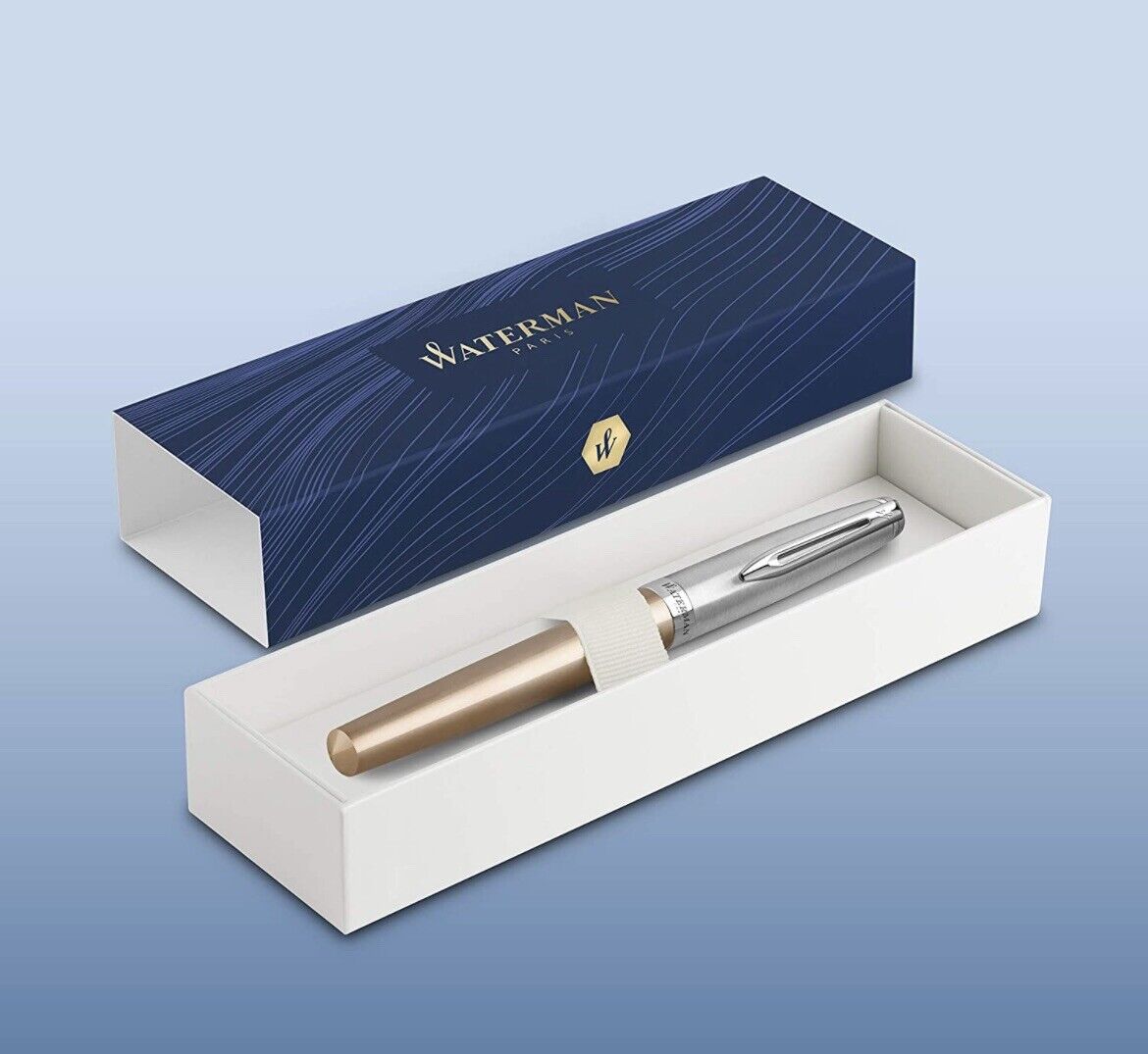 Waterman Emblème Deluxe Rollerball Pen, Gold with Chrome Trim, Fine Point