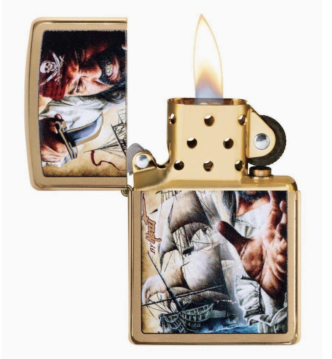 Genuine Zippo Lighter Mazzi Pirate Ship Art Work Brass Nautical Collection Gift