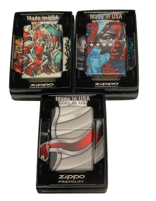 3 Pcs Genuine Zippo Premium lighters Eaton Tiurina And Flame Full Designs Rp$480