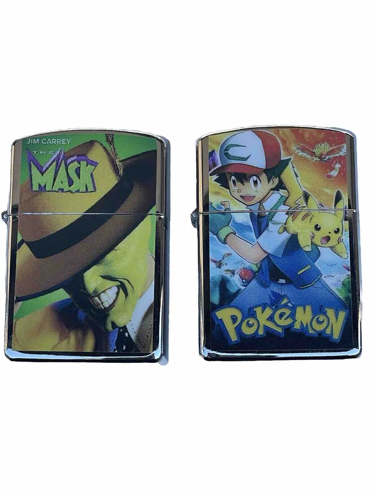 4pcs Windproof Oil Lighters Novelty Super Mario Pokémon Mask Designs Lighter Oil