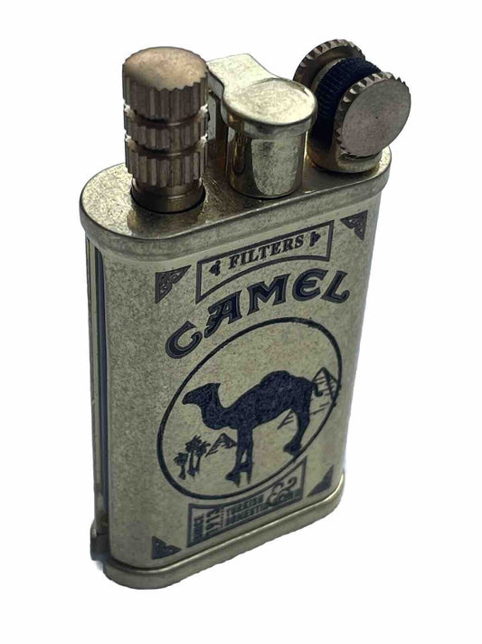 2 in 1 Lighter Camel DesignMatch Stick Antique Brass Lift Arm Oil Camping Winter