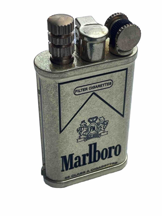 2 in 1 Lighter Marlboro  Design Match  Stick Antique Brass Lift Arm Oil Camping
