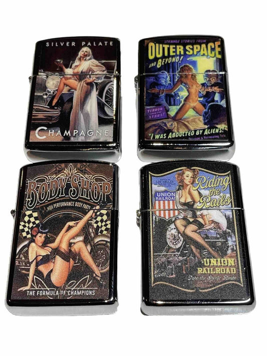 4 Pack Windproof Oil Lighters Retro Design Kerosene Oil Flip Top Lighter Oil GIF