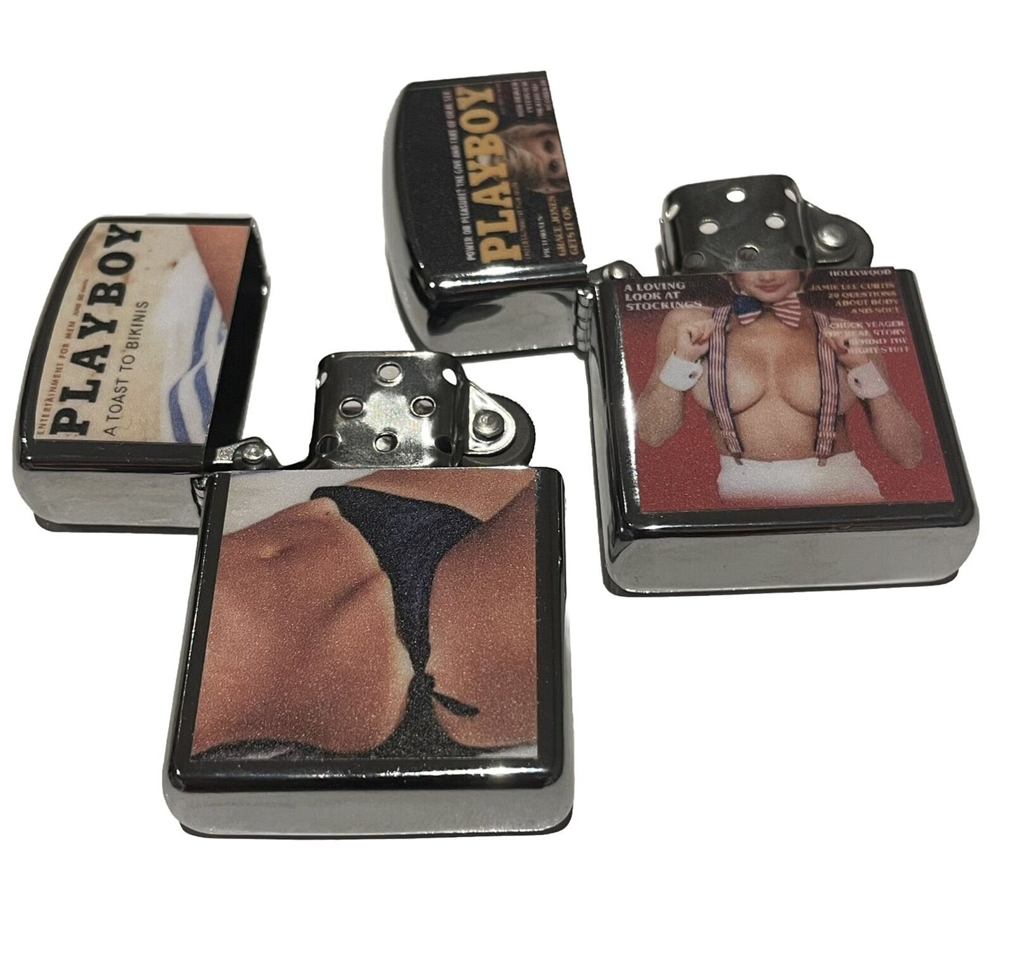 4 PCs Lighter Set Windproof  Playboy Cover Design Jack Daniels And Ned Kelly Set