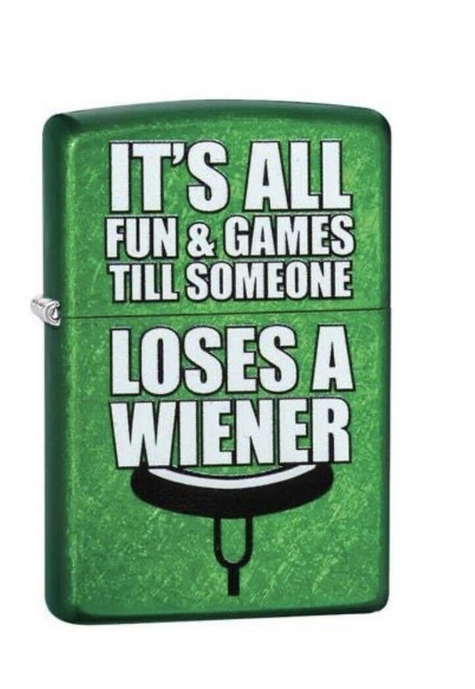 Zippo lighter It's all fun and games 'till someone loses a wiener rare green usa