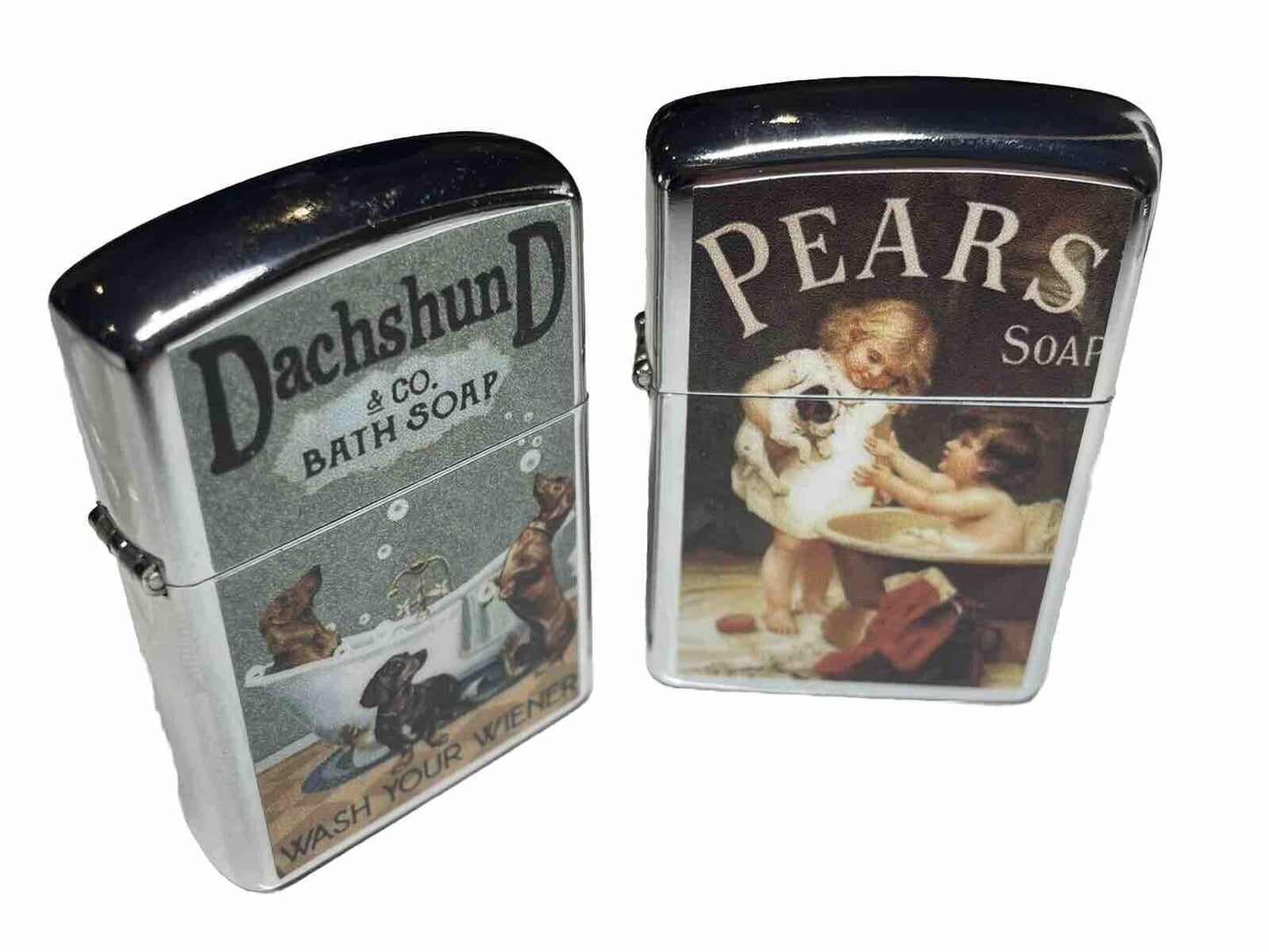 4 PCs Windproof Oil Lighters Vintage Designs Jack Daniels Ned Kelly Pears Soap