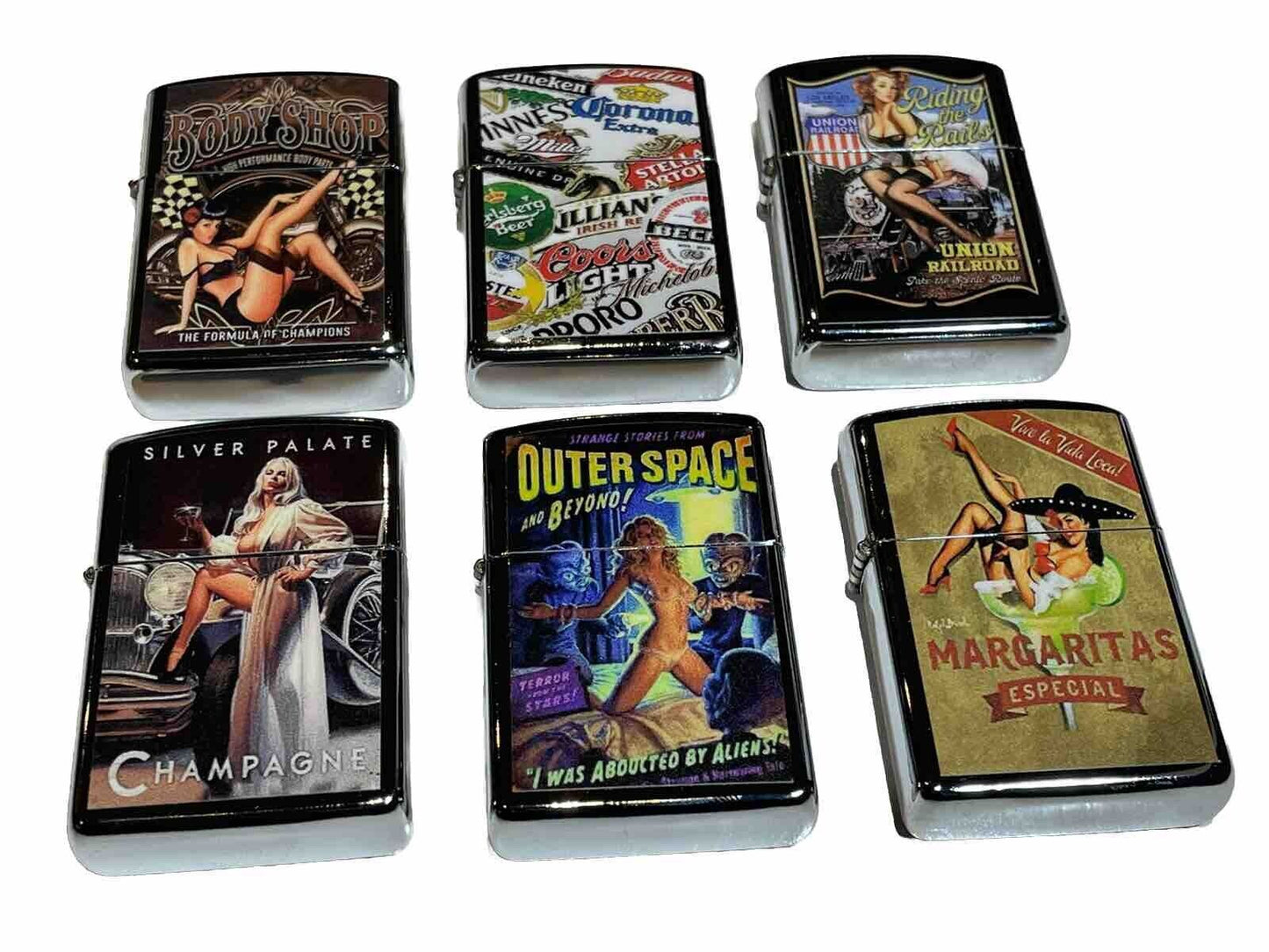 6 Pack Windproof Oil Lighters Retro Novelty Designs Hobbies Winter Lighter Fun