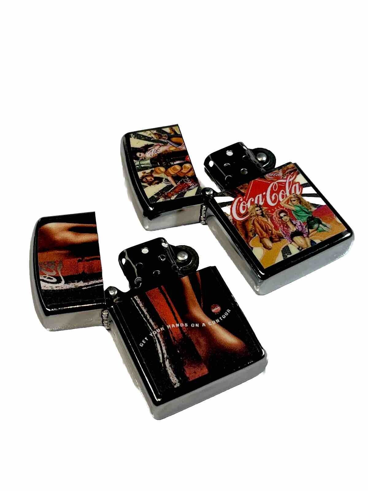 4 PCs Windproof Oil Lighters Coke Coca Cola Novelty Designs Start Collect Hobbie