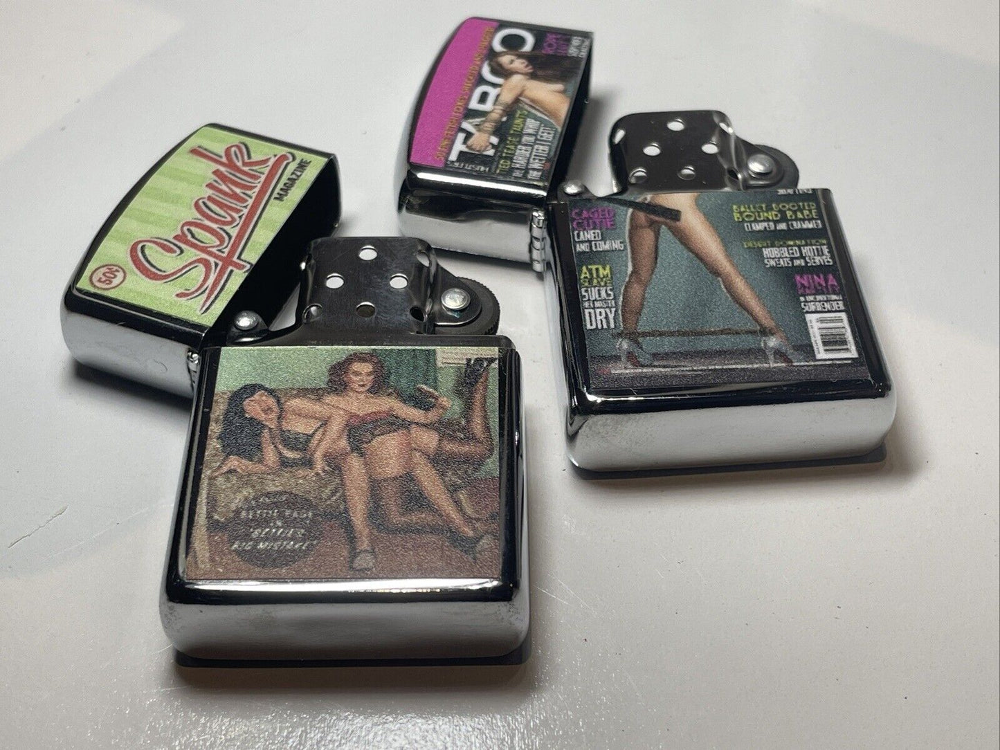 8 PCs Pin Up Girls Magazine Cover Designs Wind Proof Oil Lighters Gift For Adult