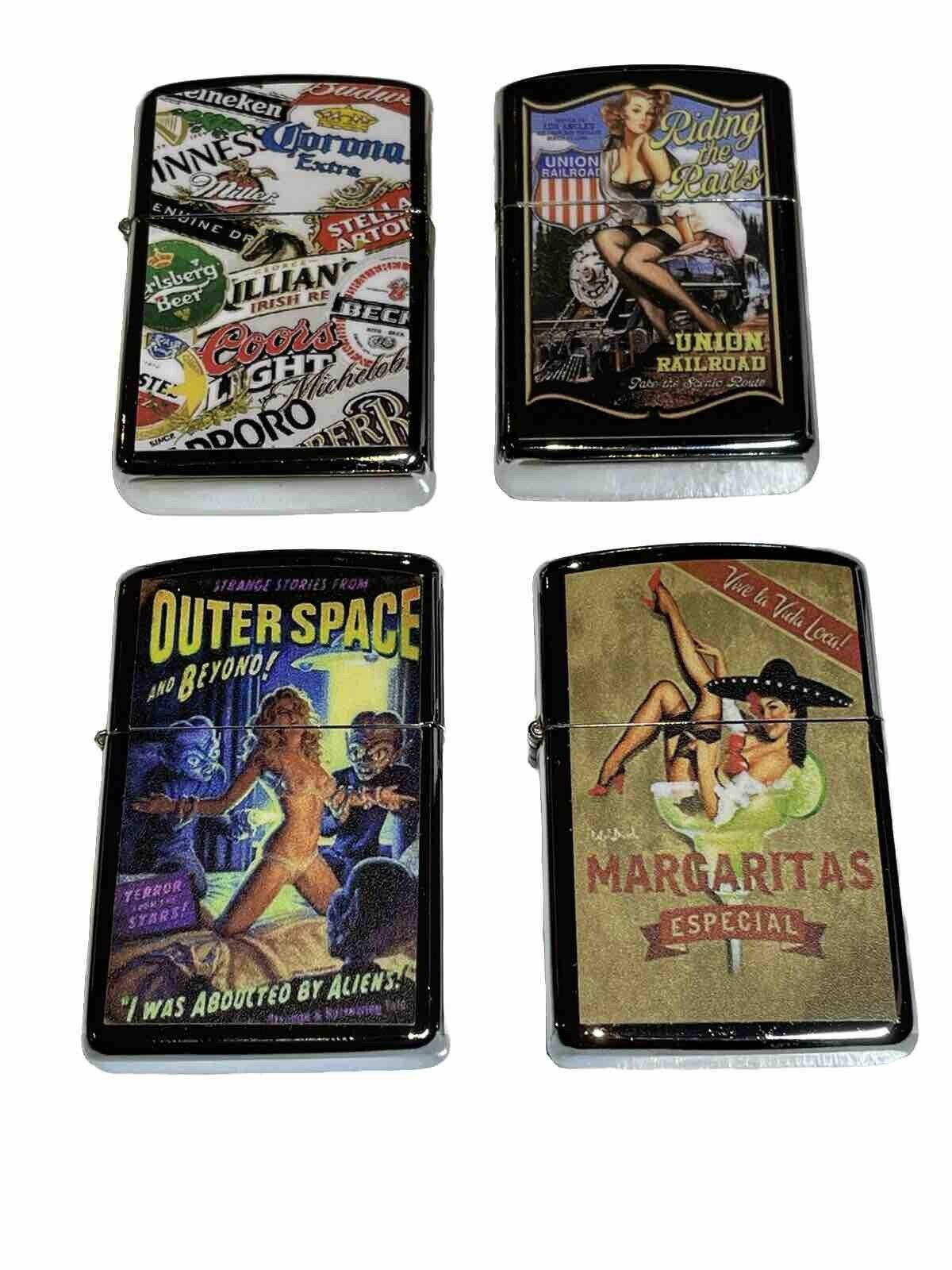 6 Pack Windproof Oil Lighters Retro Novelty Designs Hobbies Winter Lighter Fun