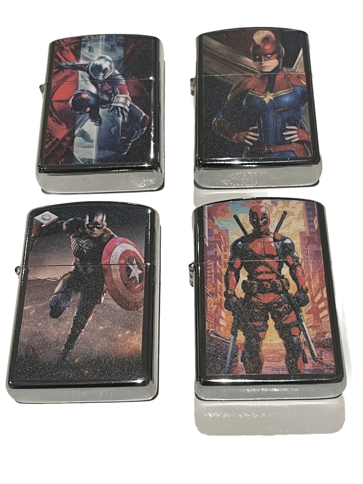4 PCs Lighter Set Windproof Deadpool Antman Captain America Captain Marvel Set