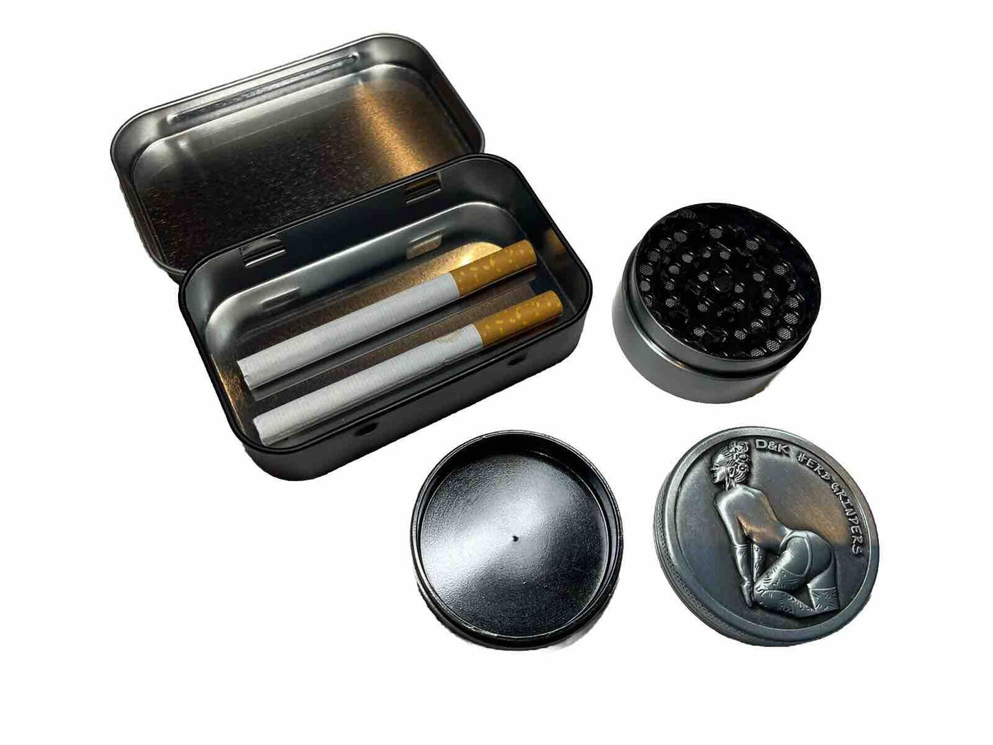 3 Pack Herb Grinder Alloy Metal Cigarette Stash Tin Sexy Girls Embossed Tobacco