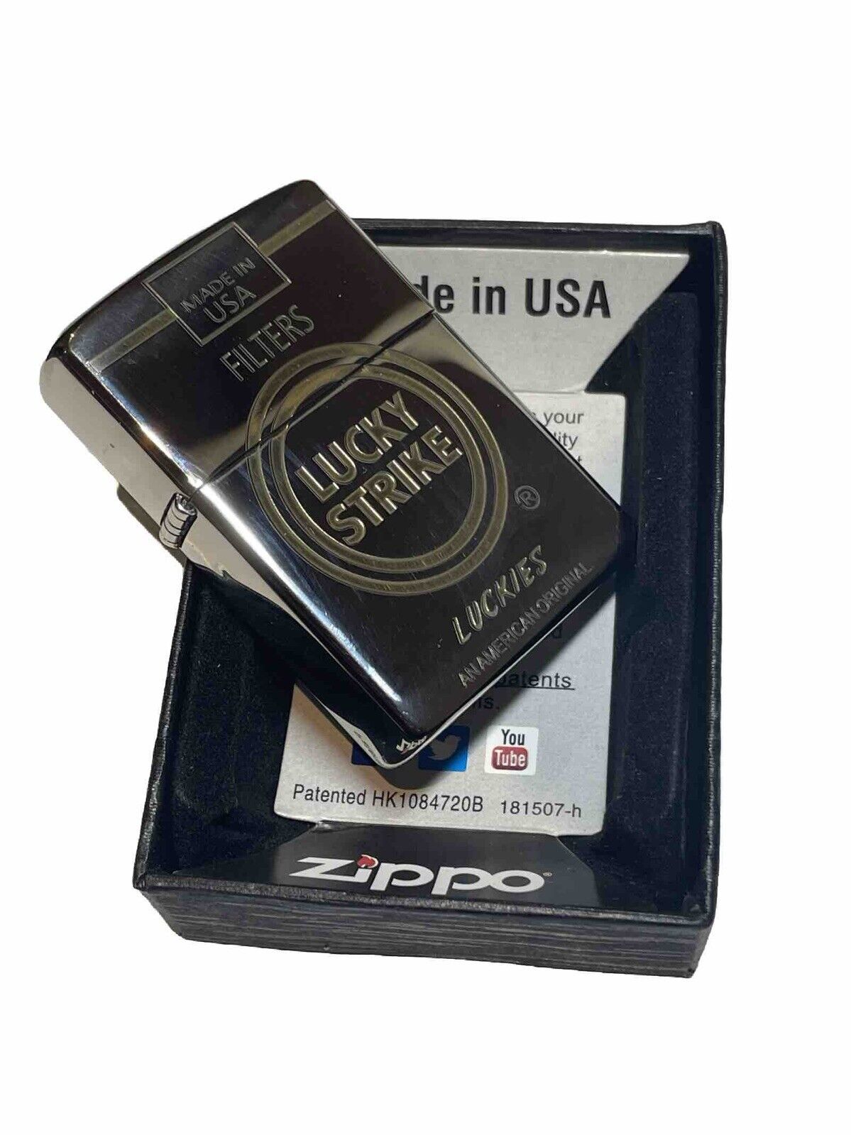 Armour Zippo Lighter Lucky Strike Filters Engraved Both sides Fluid Flint Gift