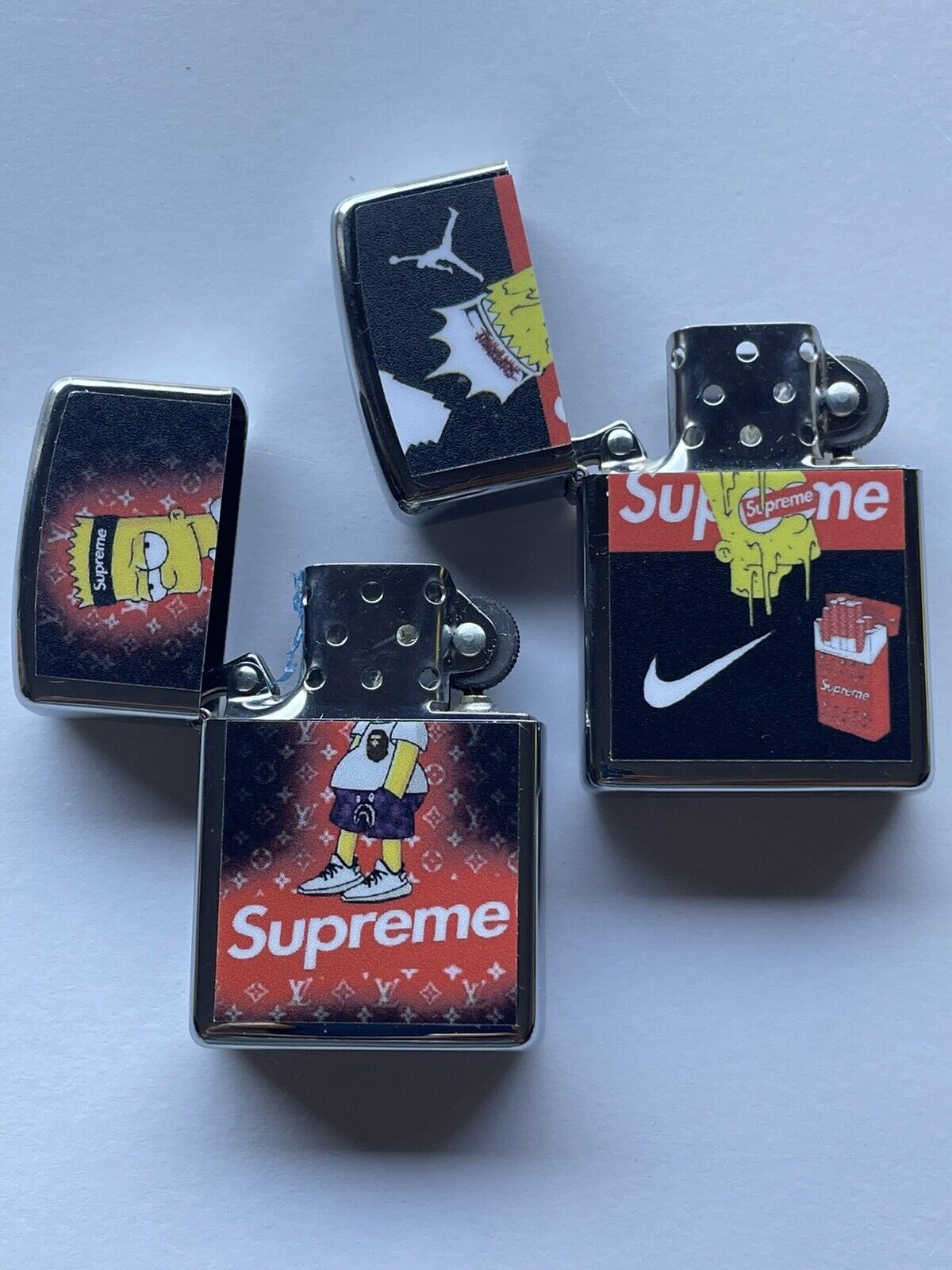 4 PCs Windproof Oil Lighters Set Novelty Supreme Bart Simpson Character Lighters