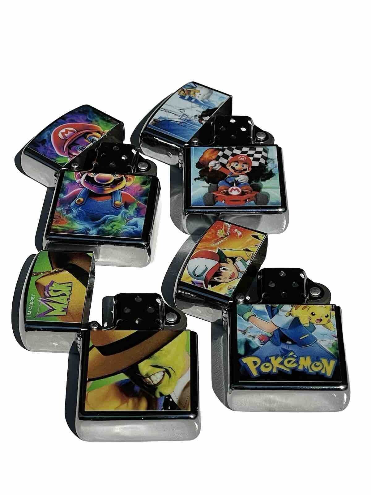 4pcs Windproof Oil Lighters Novelty Super Mario Pokémon Mask Designs Lighter Oil