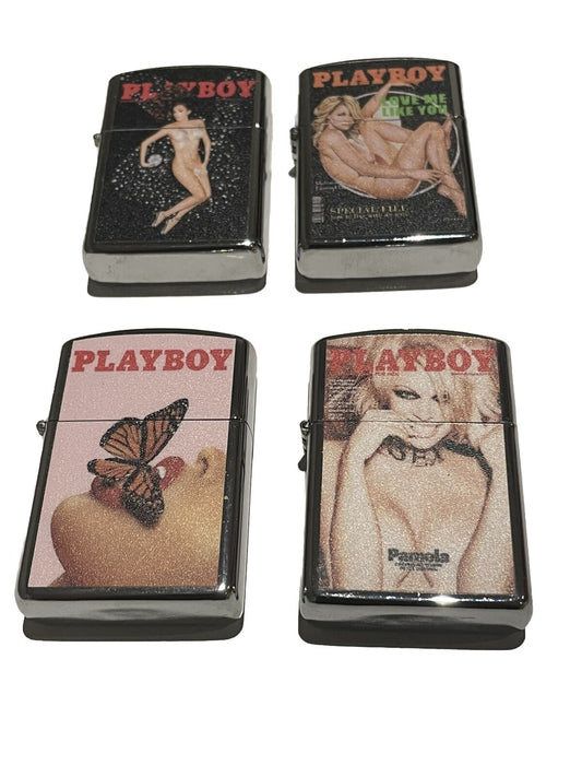 4 PCs Windproof Oil Lighters Playboy Pin Up Girls Rare Lighters