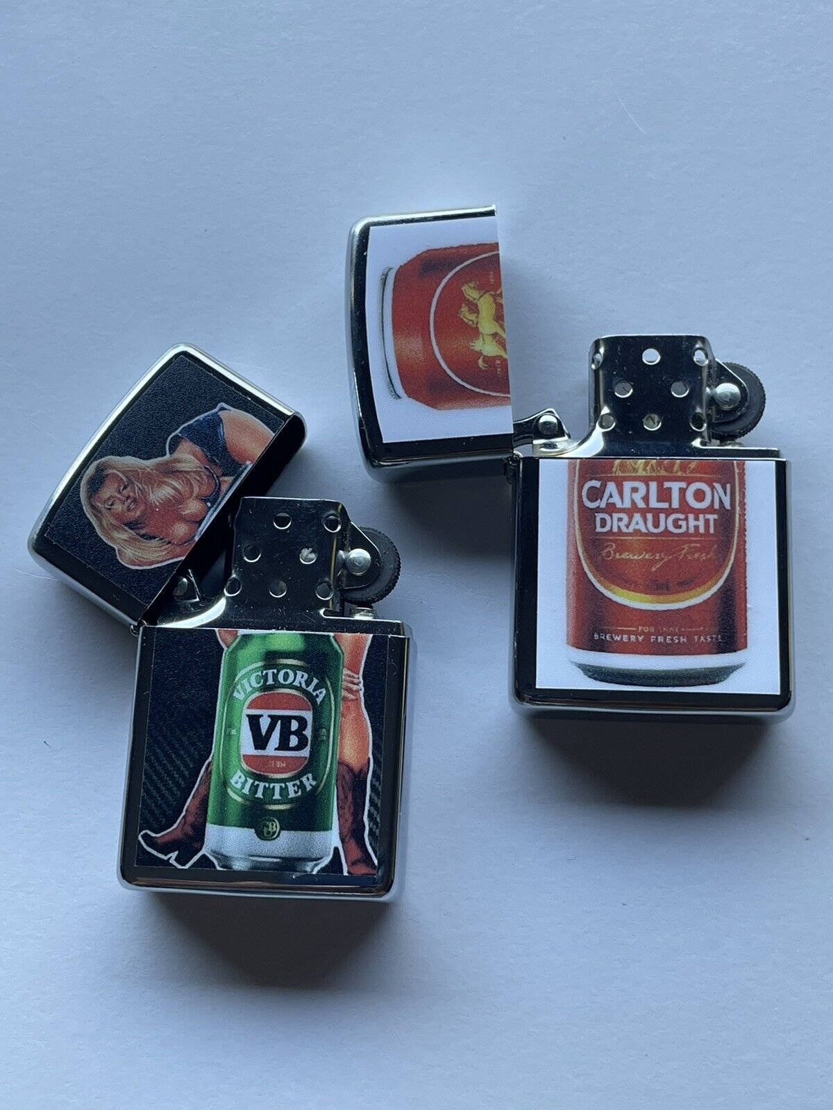 4 PCs Windproof Oil Lighters Set Supreme Red Bull VB And Carlton Draught Beers