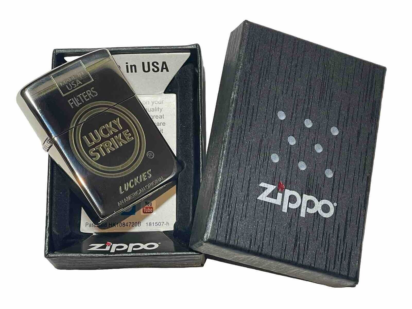 Armour Zippo Lighter Lucky Strike Filters Engraved Both sides Fluid Flint Gift
