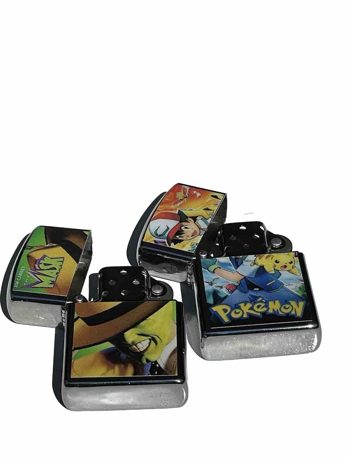 4pcs Windproof Oil Lighters Novelty Super Mario Pokémon Mask Designs Lighter Oil