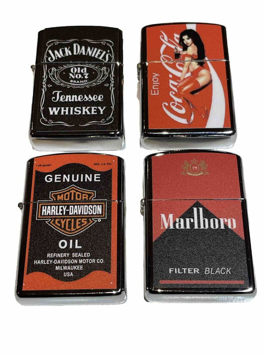 4 Pack Windproof Oil Lighters Flip Flop Novelty Designs Kerosene Fluid Collector