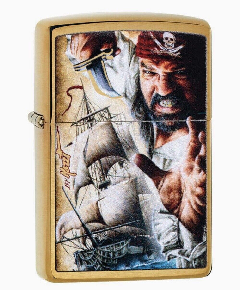 Genuine Zippo Lighter Mazzi Pirate Ship Art Work Brass Nautical Collection Gift