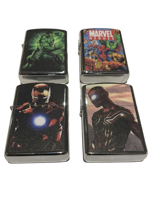 4 PCs Wind Proof Lighters Set Marvel Heroes Spider-Man Hulk Ironman Gift For All