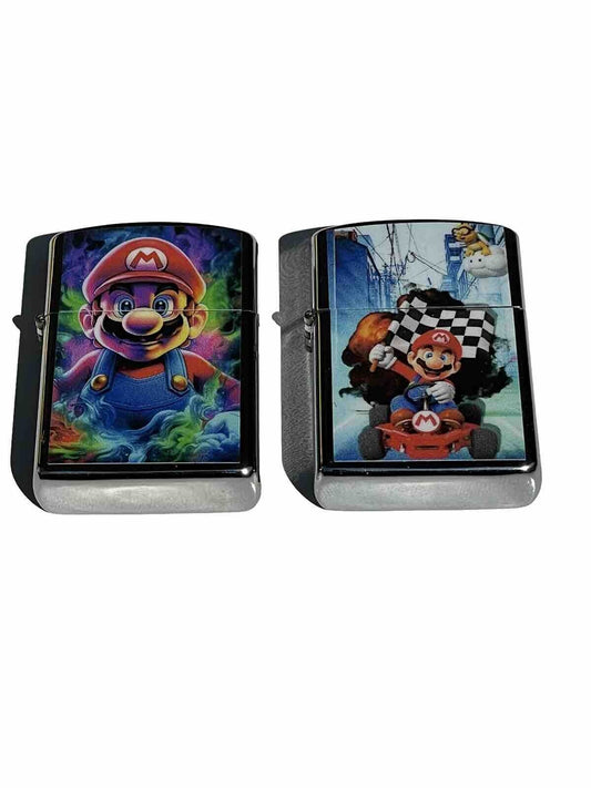 2 pcs windproof oil lighters super mario racing designs novelty lighter No Brand