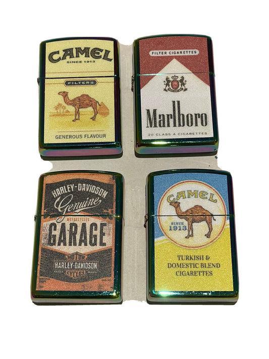 4 PCs  Windproof Oil Lighters Unbranded Marlboro Camel Harley Davidson 2023 New