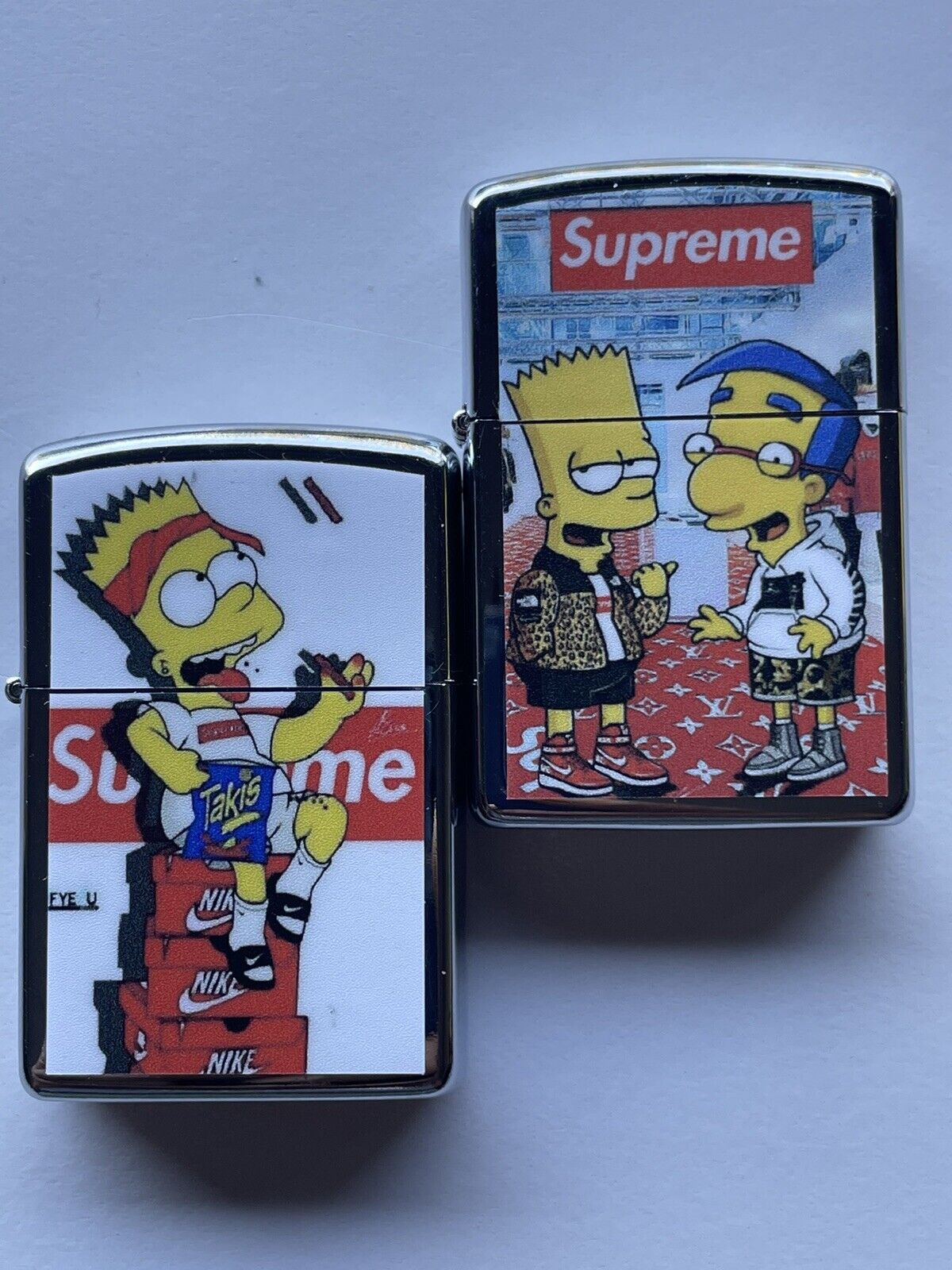 4 PCs Windproof Oil Lighters Set Novelty Supreme Bart Simpson Character Lighters
