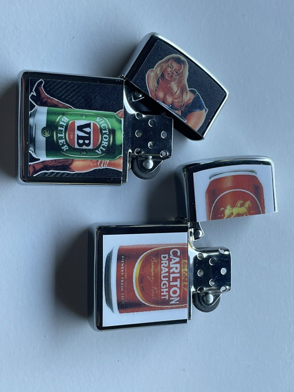 4 PCs Windproof Oil Lighters Set Supreme Red Bull VB And Carlton Draught Beers