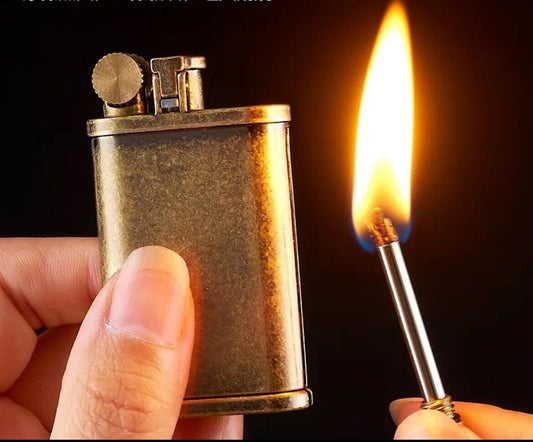 2 in 1 Lighter Permanent Match Stick Antique Brass Lift Arm Oil Camping Winter