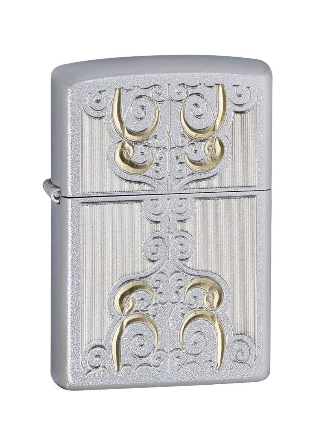 Genuine Zippo Lighter Satin Chrome Gold scroll