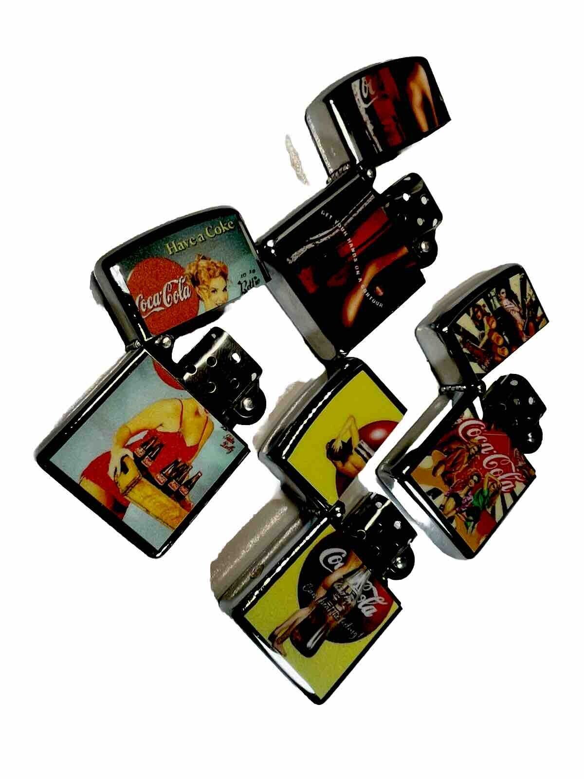4 PCs Windproof Oil Lighters Coke Coca Cola Novelty Designs Start Collect Hobbie