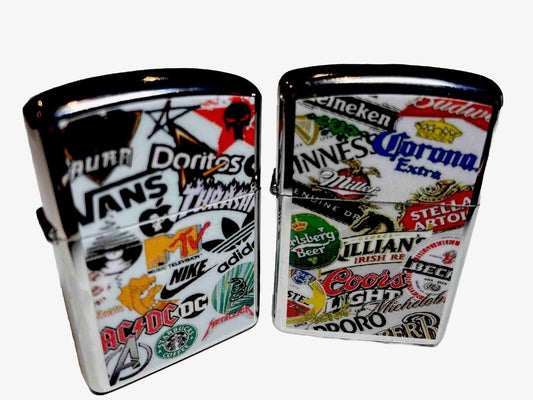 2 Pack Designer Vintage Style Lighters Kerosene Oil Fluid Novelty Gift Lighters