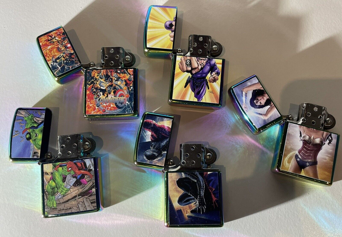 5 Nos Windproof Oil Lighters Zippo Fluid Comic Collections Avengers Spiderman