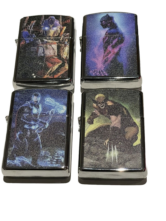 4 Pcs Windproof Oil Lighter Wolverine Thor Blk Panther Transformer