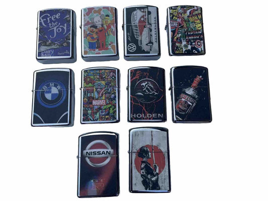 10 Pcs Windproof Oil Lighters Wholesale Price Bulk Lot Assorted Designs Collect