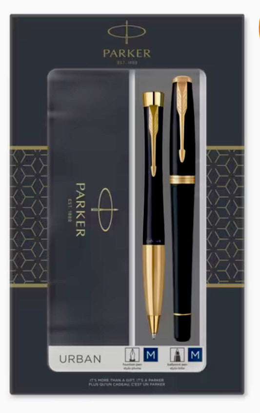 Parker Urban Ballpoint And Fountain Pen Black/Gold Gift Set Duo Set Great Gift