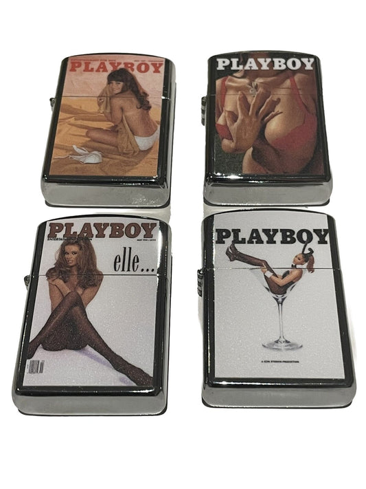 4 PCs Wind Proof Lighter Set Playboy Cover Designs Unique Lighter Set Great Gift