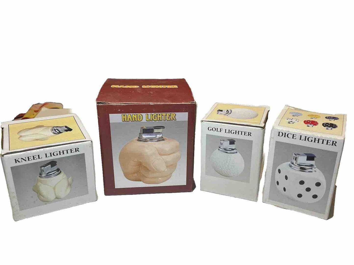 4 PCs Vintage Style Table Top Ceramic Lighters Hand ,kneel, Golf And Dice Gift