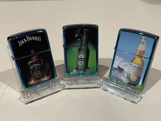 3 PCs Windproof Oil Lighters Jack Daniels Corona Heineken Novelty Lighters Set