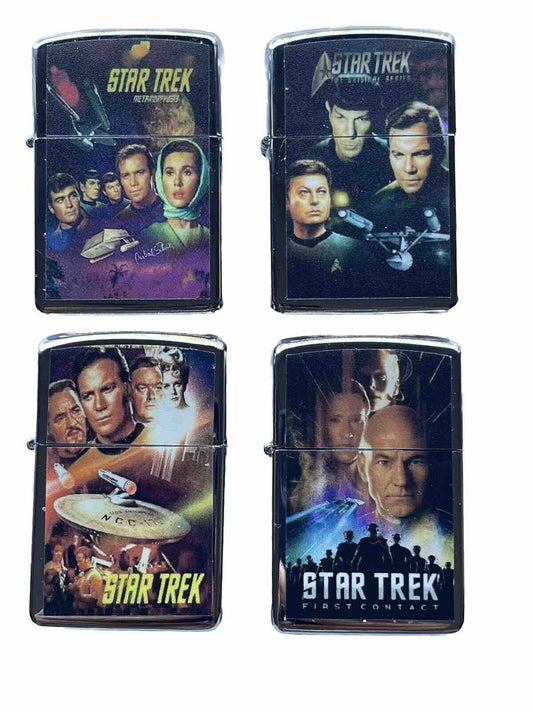 4 PCs Windproof Oil Lighters Star Treck  Movie Posters Novelty Lighters Set Gift