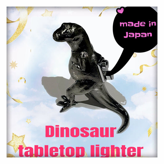 Made In Japan Dinosaur Metal Novelty Table Top Lighter Black Chrome Finish Retro
