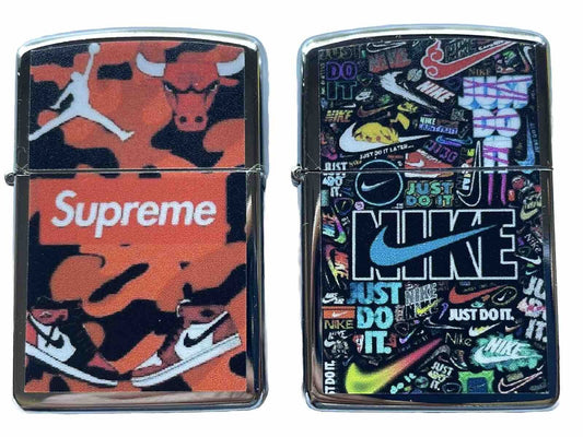 2 PCs Windproof Oil Lighter Set Supreme And Nike Designs Novelty Great Gift