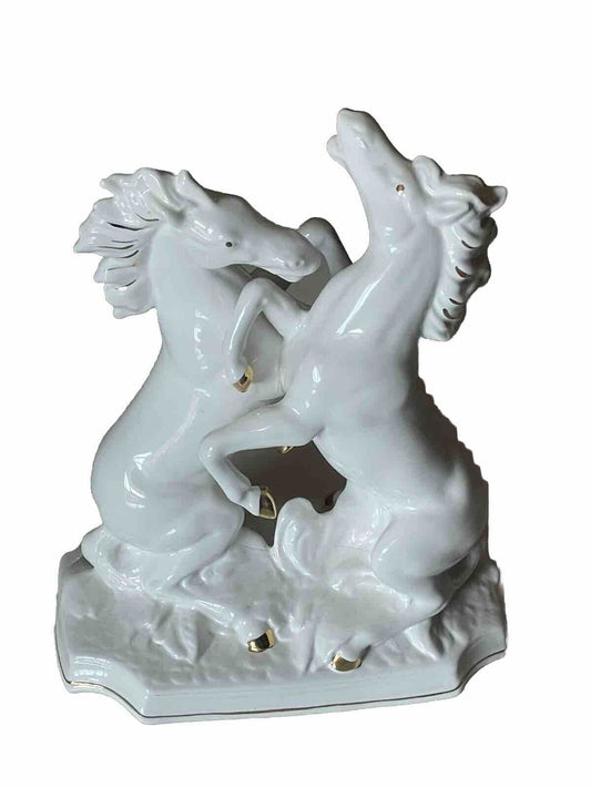 Vintage 1980s Dual Love Horse Figurine Ceramic Home Decor Large 50Cm 40cm Width